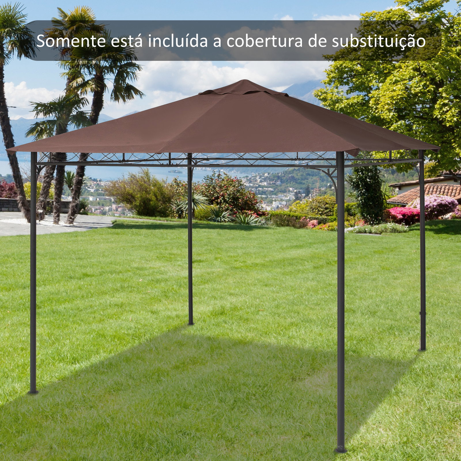 Toldo de substituição de 3 x 3 m para barraca de jardim gazebo ao ar livre com 8 orifícios de drenagem e ventilação marrom