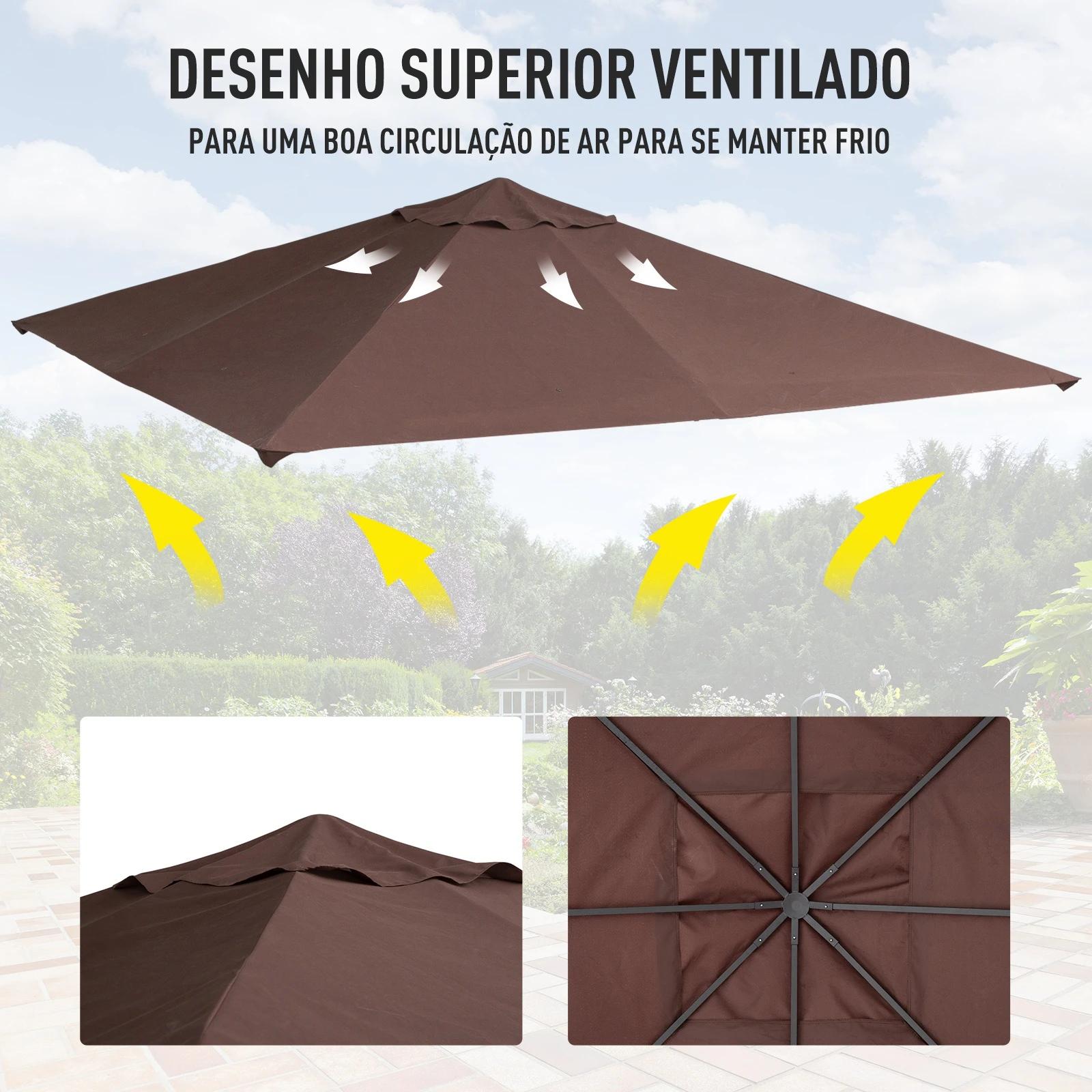 Toldo de substituição de 3 x 3 m para barraca de jardim gazebo ao ar livre com 8 orifícios de drenagem e ventilação marrom