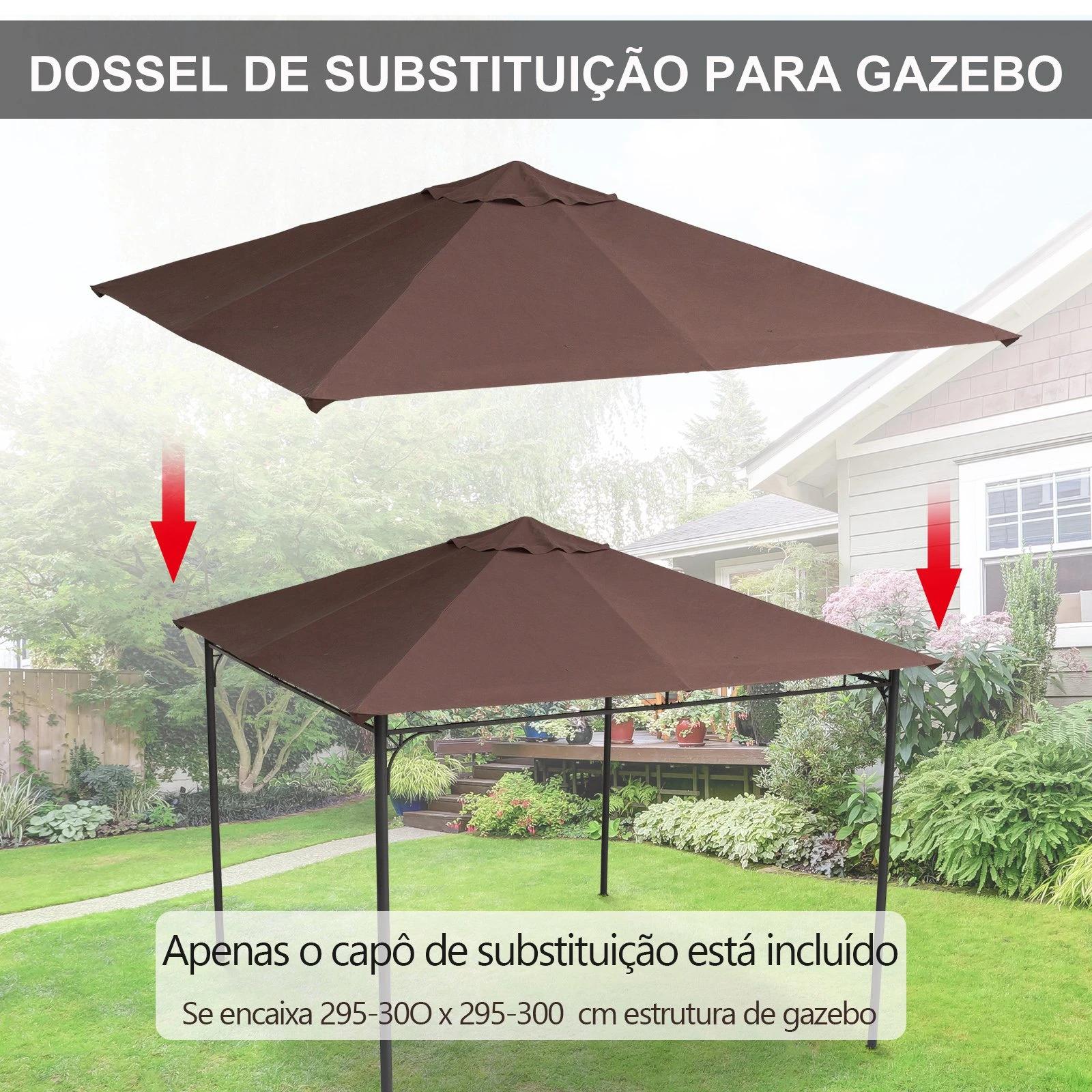 Toldo de substituição de 3 x 3 m para barraca de jardim gazebo ao ar livre com 8 orifícios de drenagem e ventilação marrom
