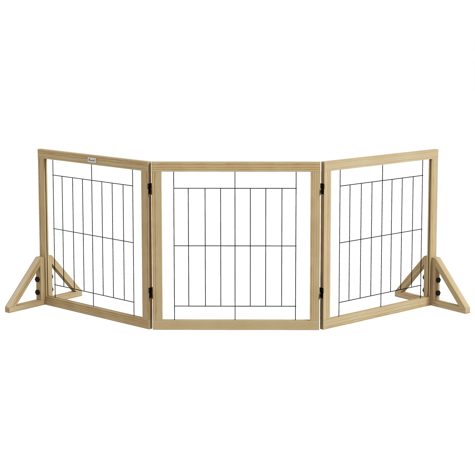 Barreira para cães de madeira dobrável com 3 painéis e pés de apoio triangulares 210x44x70 cm madeira