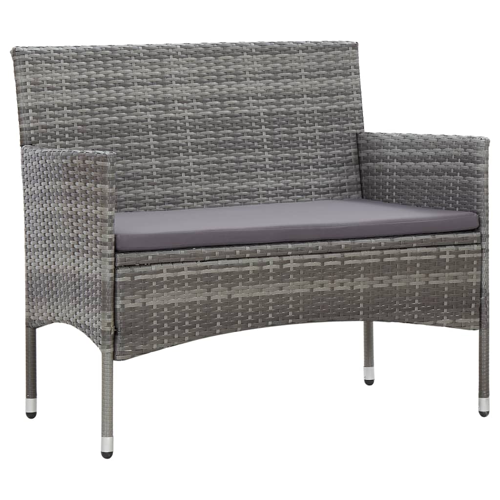 4 Pcs conjunto lounge de jardim c/ almofadões vime PE cinzento
