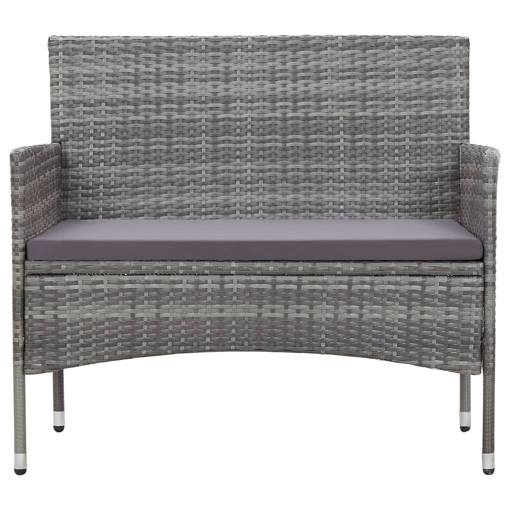 4 Pcs conjunto lounge de jardim c/ almofadões vime PE cinzento