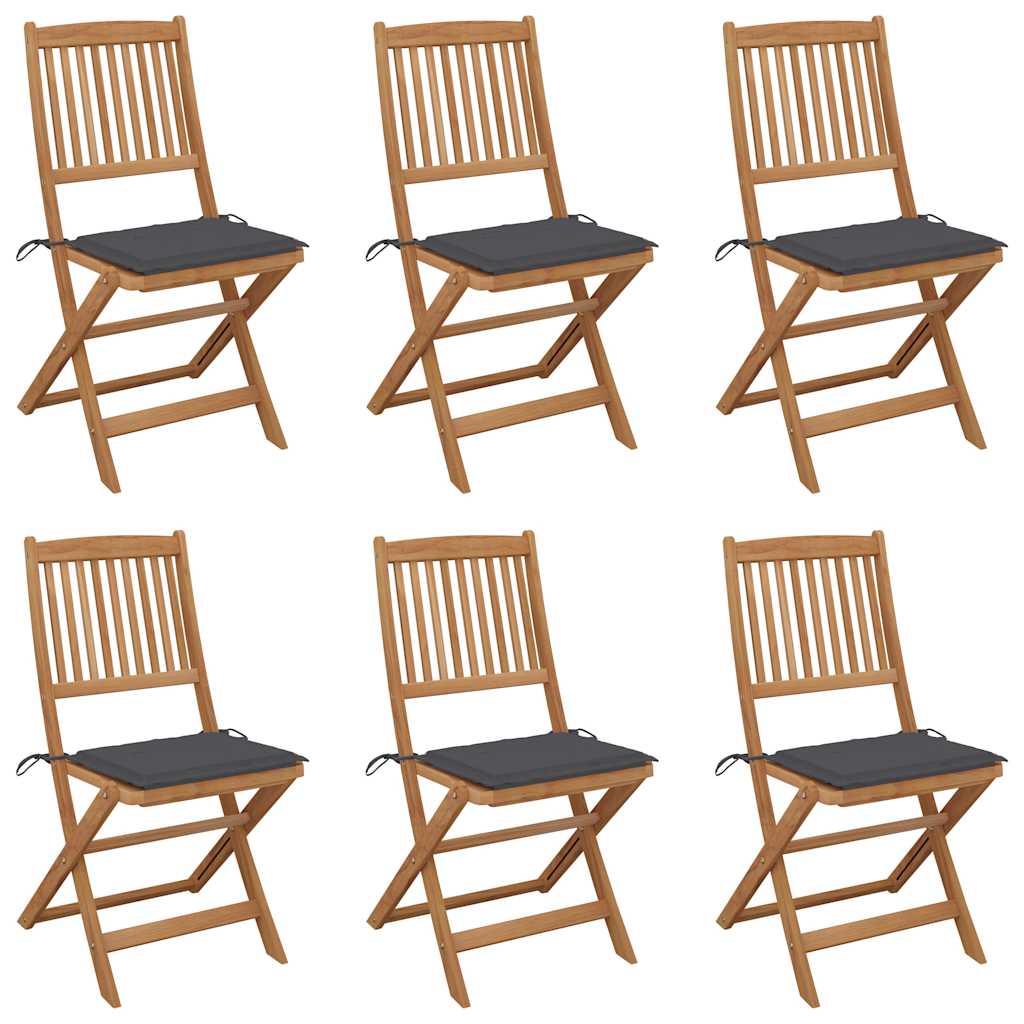 Cadeiras de jardim dobráveis c/ almofadões 6 pcs acácia maciça