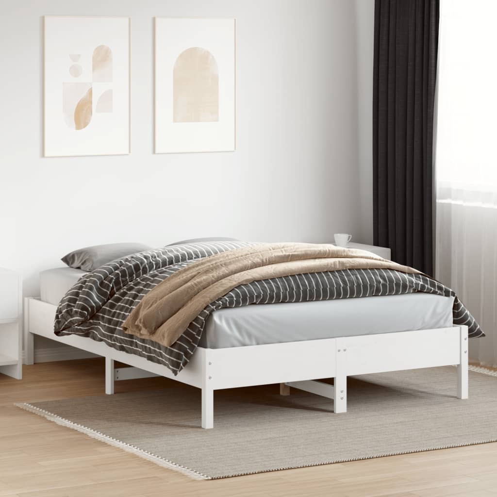 Cama sem colchão 140x200 cm madeira de pinho maciça branco