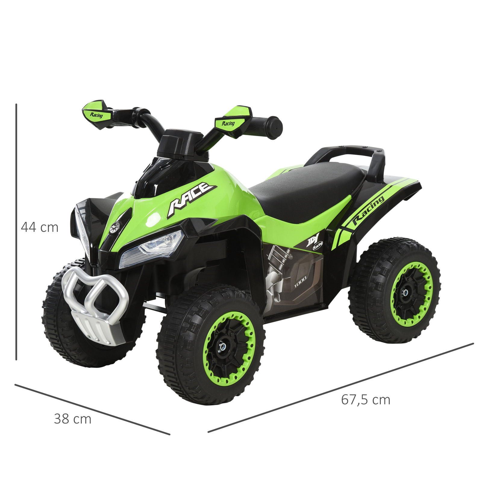 Quadriciclo infantil para crianças acima de 18 meses com função de luzes e música desenho inovador suporta até 20kg 67,5x38x44cm verde
