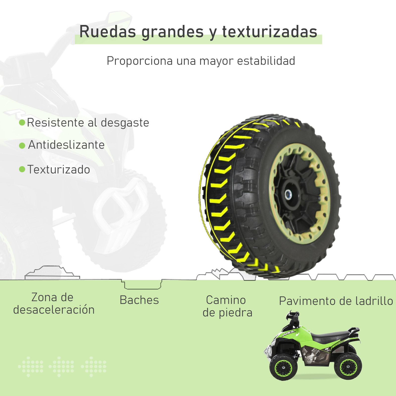 Quadriciclo infantil para crianças acima de 18 meses com função de luzes e música desenho inovador suporta até 20kg 67,5x38x44cm verde