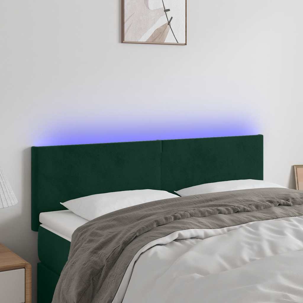 Cabeceira de cama c/luzes LED veludo 144x5x78/88cm verde-escuro