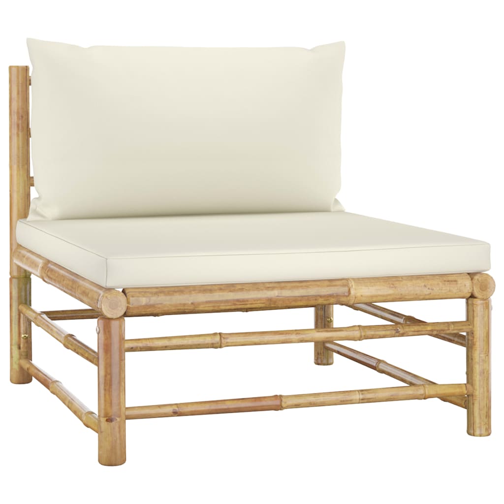 4 Pcs conj. lounge p/ jardim em bambu c/ almofadões branco nata