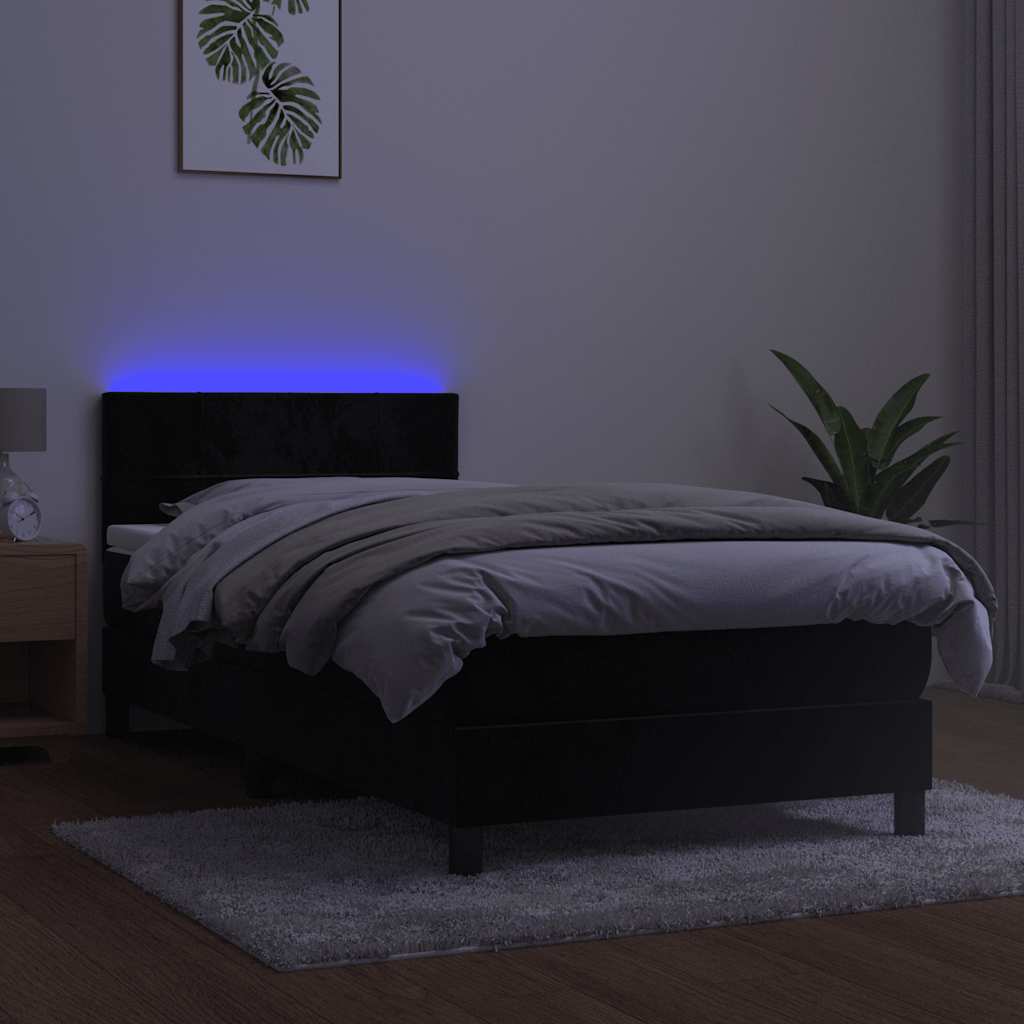 Cama box spring c/ colchão/LED 100x200 cm veludo preto
