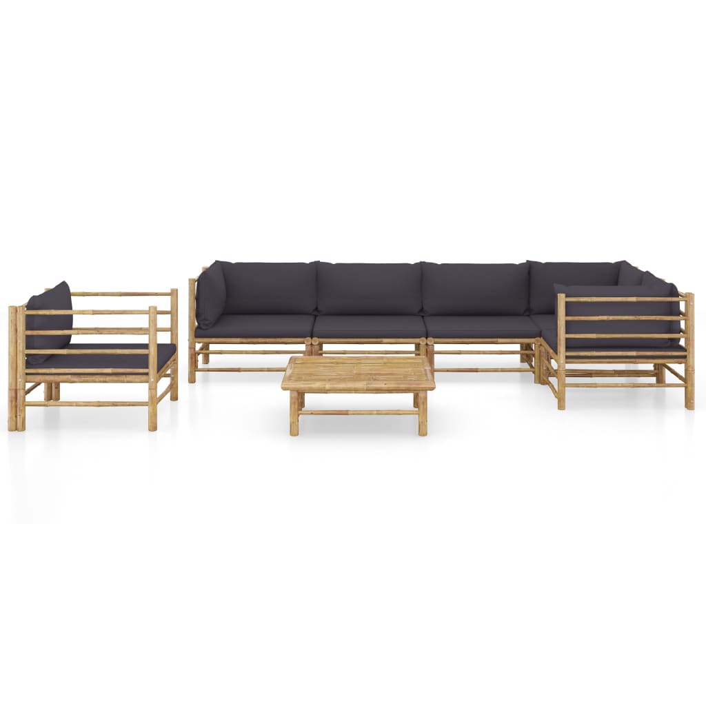 7 Pcs conj. lounge jardim em bambu c/ almofadões cinza-escuro