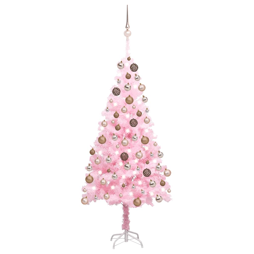 Árvore natal artificial pré-iluminada c/ bolas PVC rosa