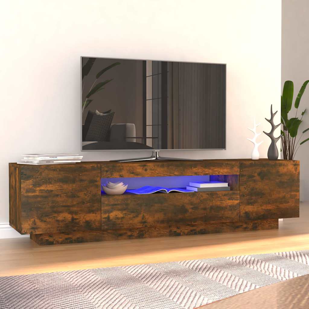 Móvel de TV com luzes LED 160x35x40 cm carvalho fumado