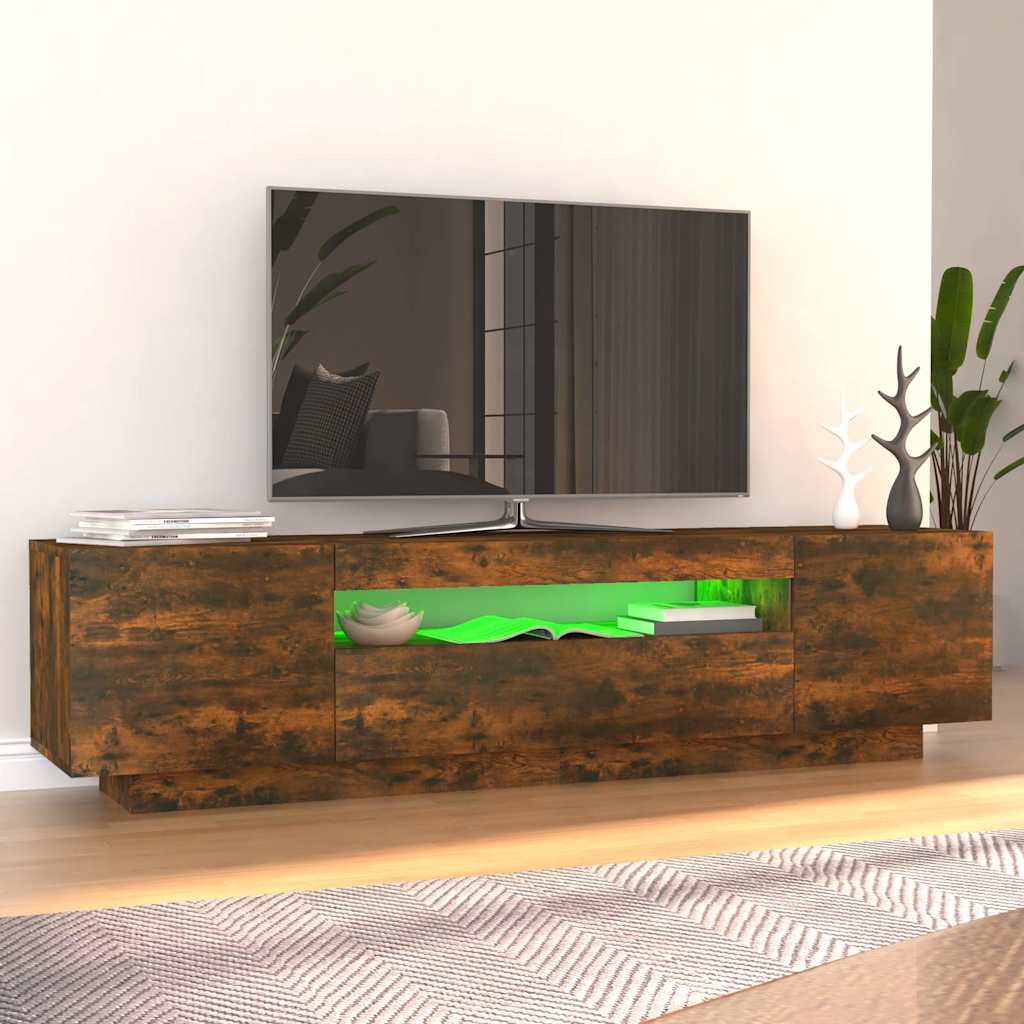 Móvel de TV com luzes LED 160x35x40 cm carvalho fumado