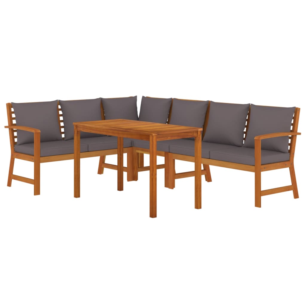 5 Pcs conjunto de jantar p/ jardim c/ almofadões acácia maciça