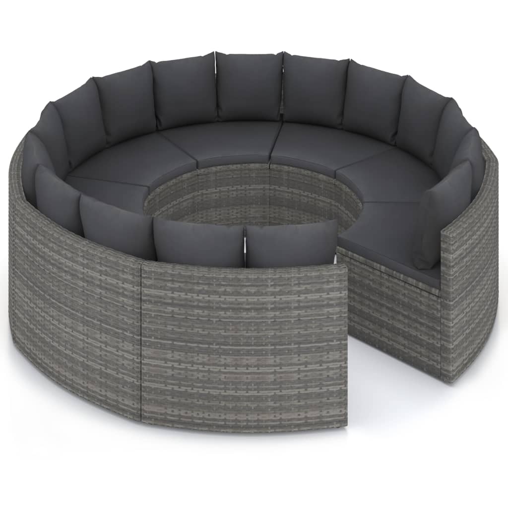 8 Pcs conjunto sofás de jardim c/ almofadões vime PE cinzento