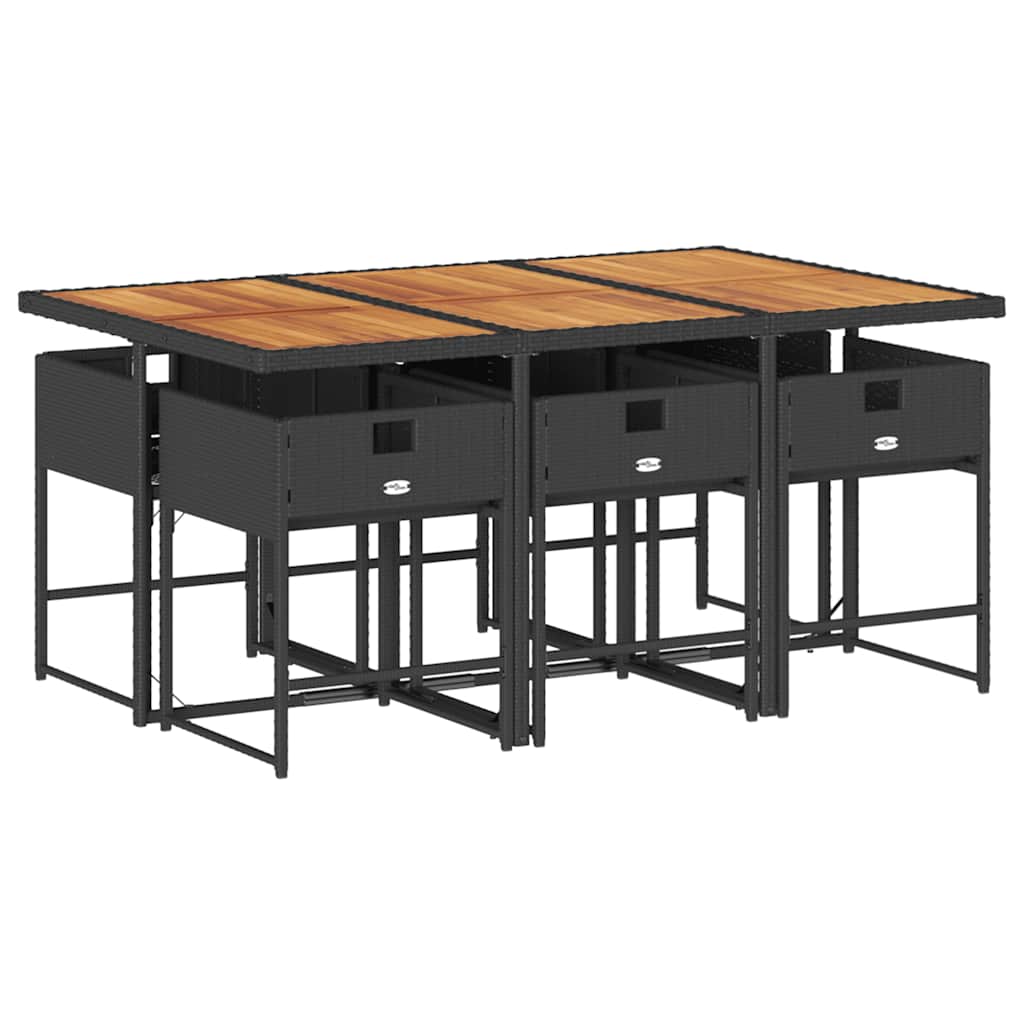 7 Pcs conjunto de jantar p/ jardim c/ almofadões vime PE preto