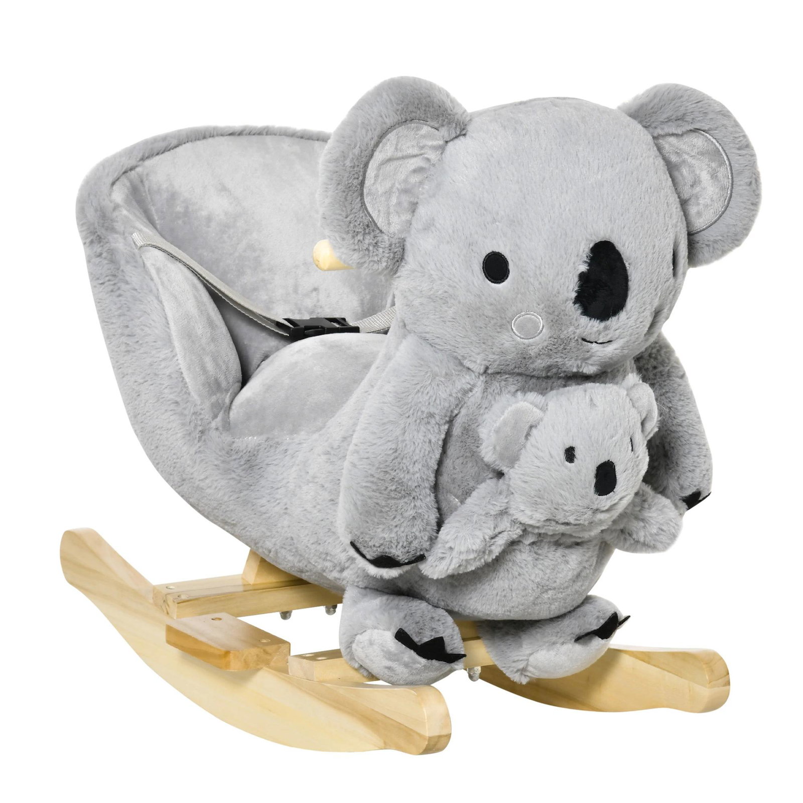 Baloiço Infantil com Forma de Coala com Fantoche para Bebés 18-36 Meses com Som Cinto de Segurança e Apoio para os Pés 60x33x50c