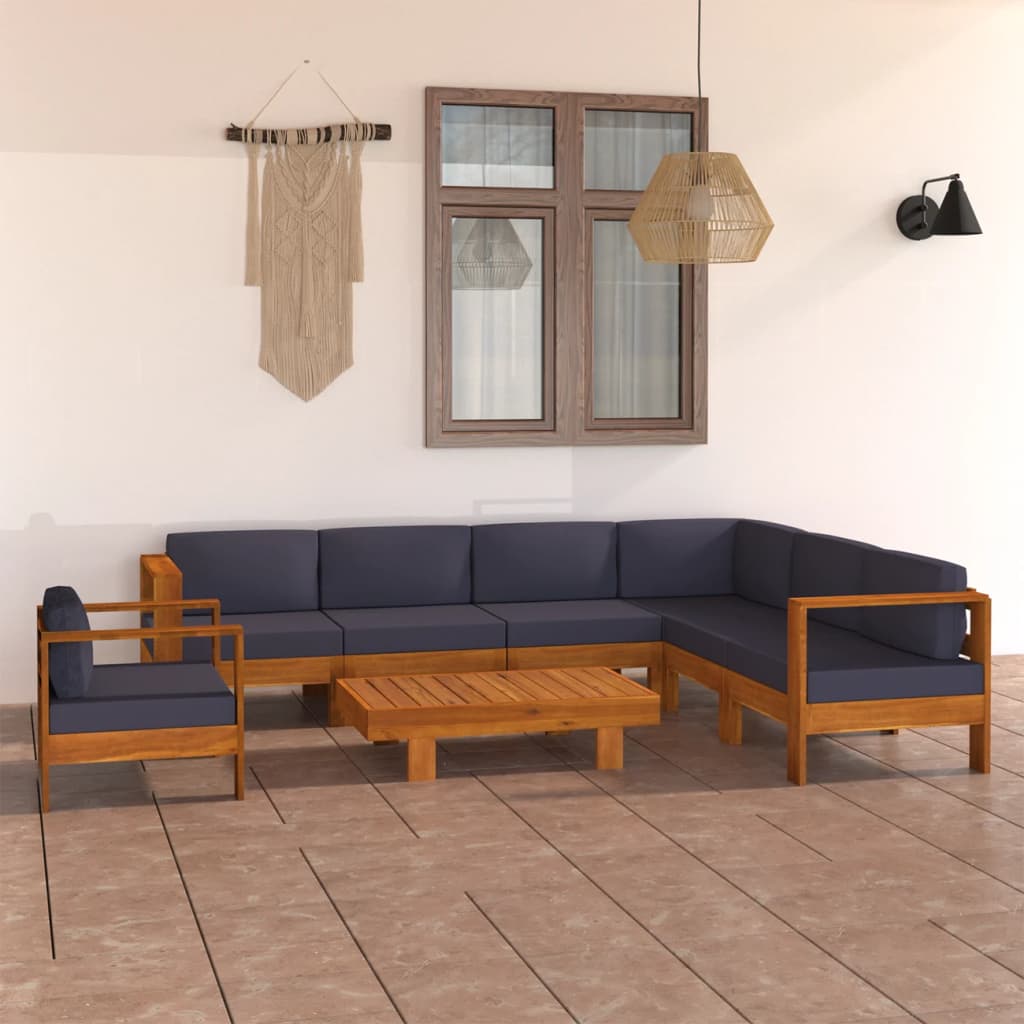 8 Pcs conj. lounge de jardim c/ almofadões cinza-escuro acácia