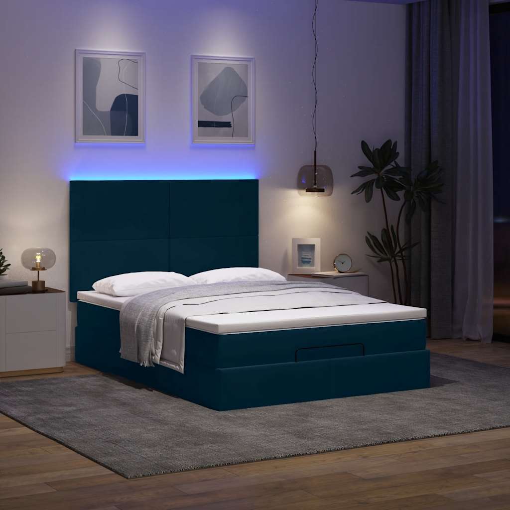 Estrutura de cama otomana colchões 140x200cm veludo azul escuro