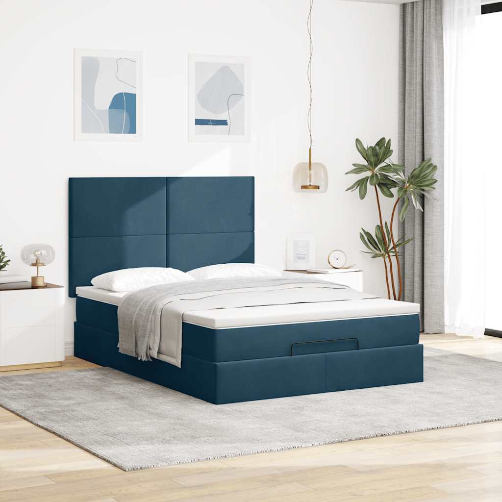 Estrutura de cama otomana colchões 140x200cm veludo azul escuro