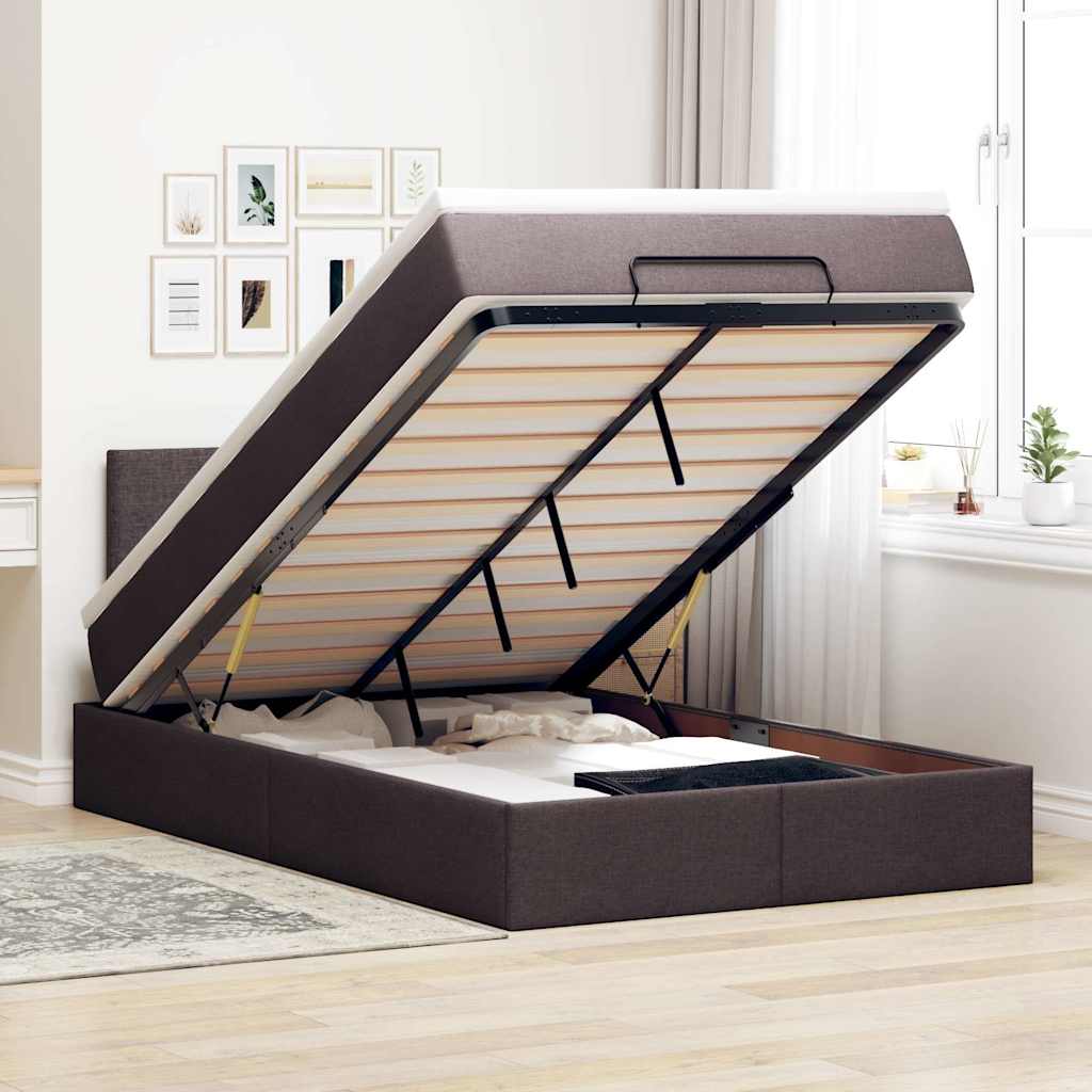 Estrutura de cama otomana com colchão 120x190cm castanho escuro