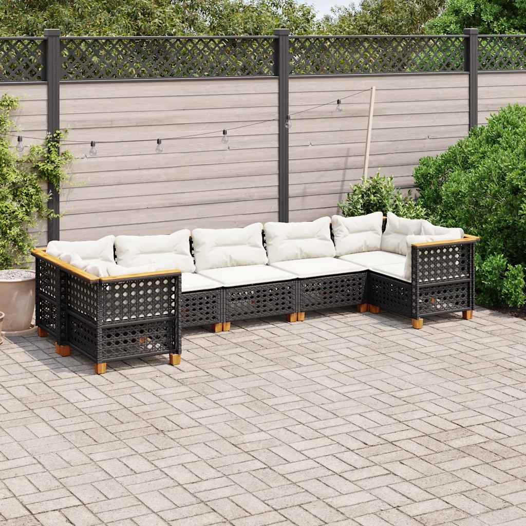 7 Pcs conjunto de sofás p/ jardim c/ almofadões vime PE preto