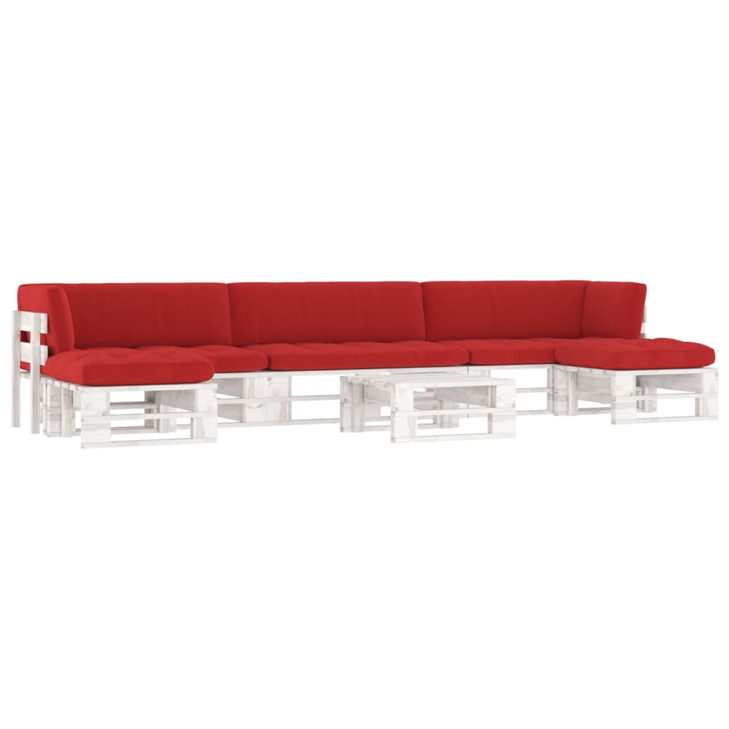 6 Pcs conj. lounge paletes + almofadões pinho impregnado branco