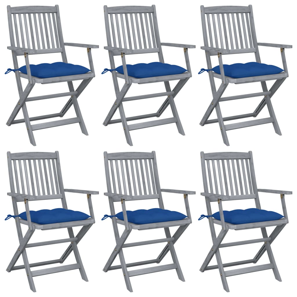 Cadeiras exterior dobráveis c/ almofadões 6 pcs acácia maciça