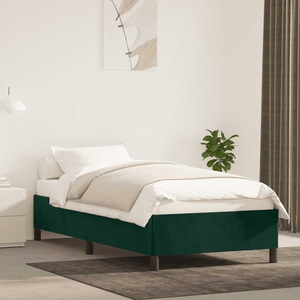 Estrutura de cama sem colchão 100x200 cm veludo verde-escuro