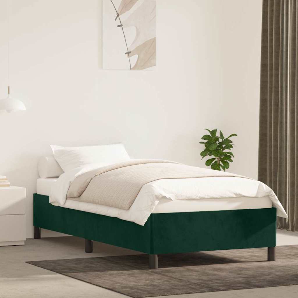 Estrutura de cama sem colchão 100x200 cm veludo verde-escuro