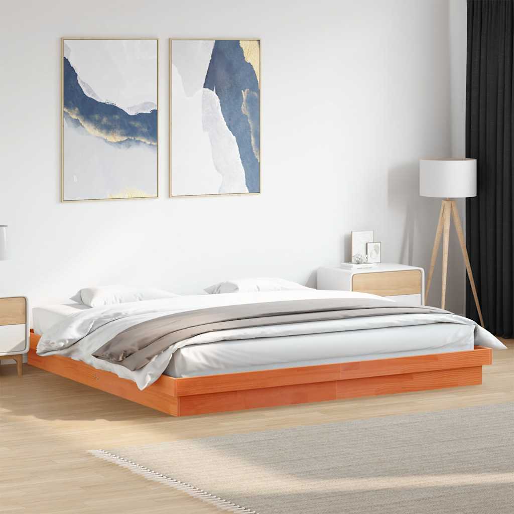 Estrutura de cama c/ leds 200x200 cm pinho maciço castanho mel