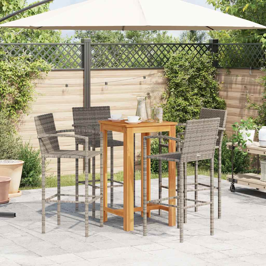 5 Pcs conjunto de bar p/ jardim acácia maciça/vime PE cinzento
