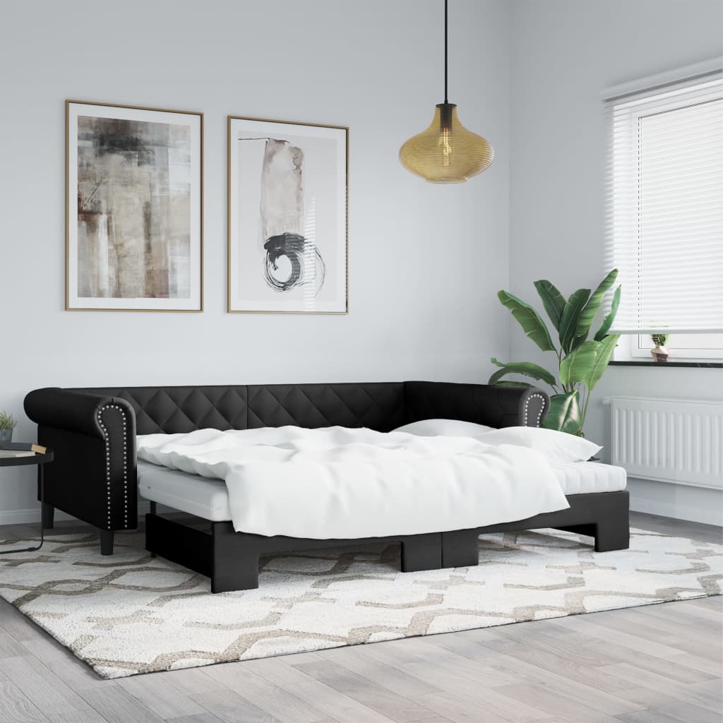 Sofá-cama com gavetão 90x200 cm couro artificial preto