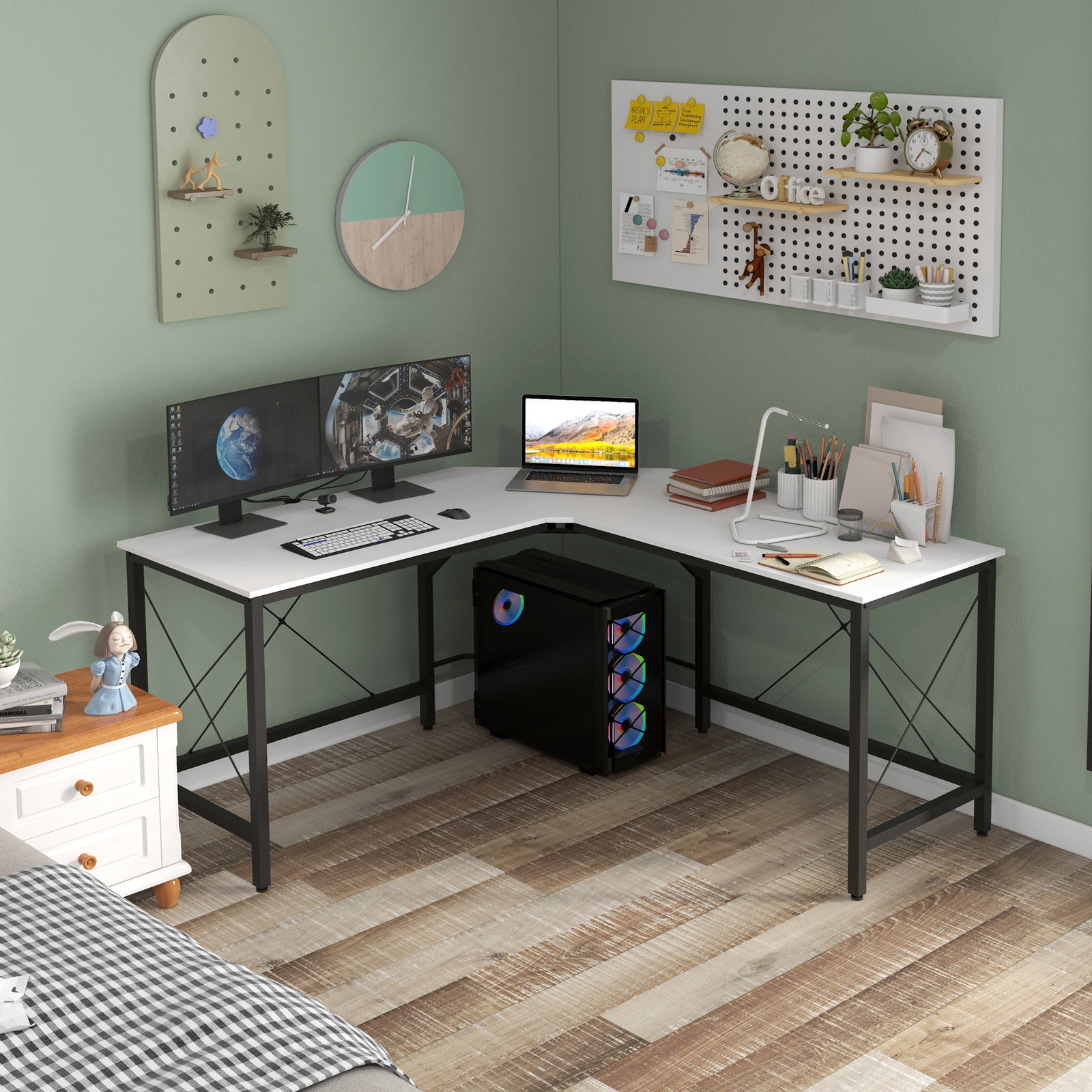 Secretária em forma de l secretária para escritório com estrutura de metal secretária de canto 150x150x76 cm branco e preto
