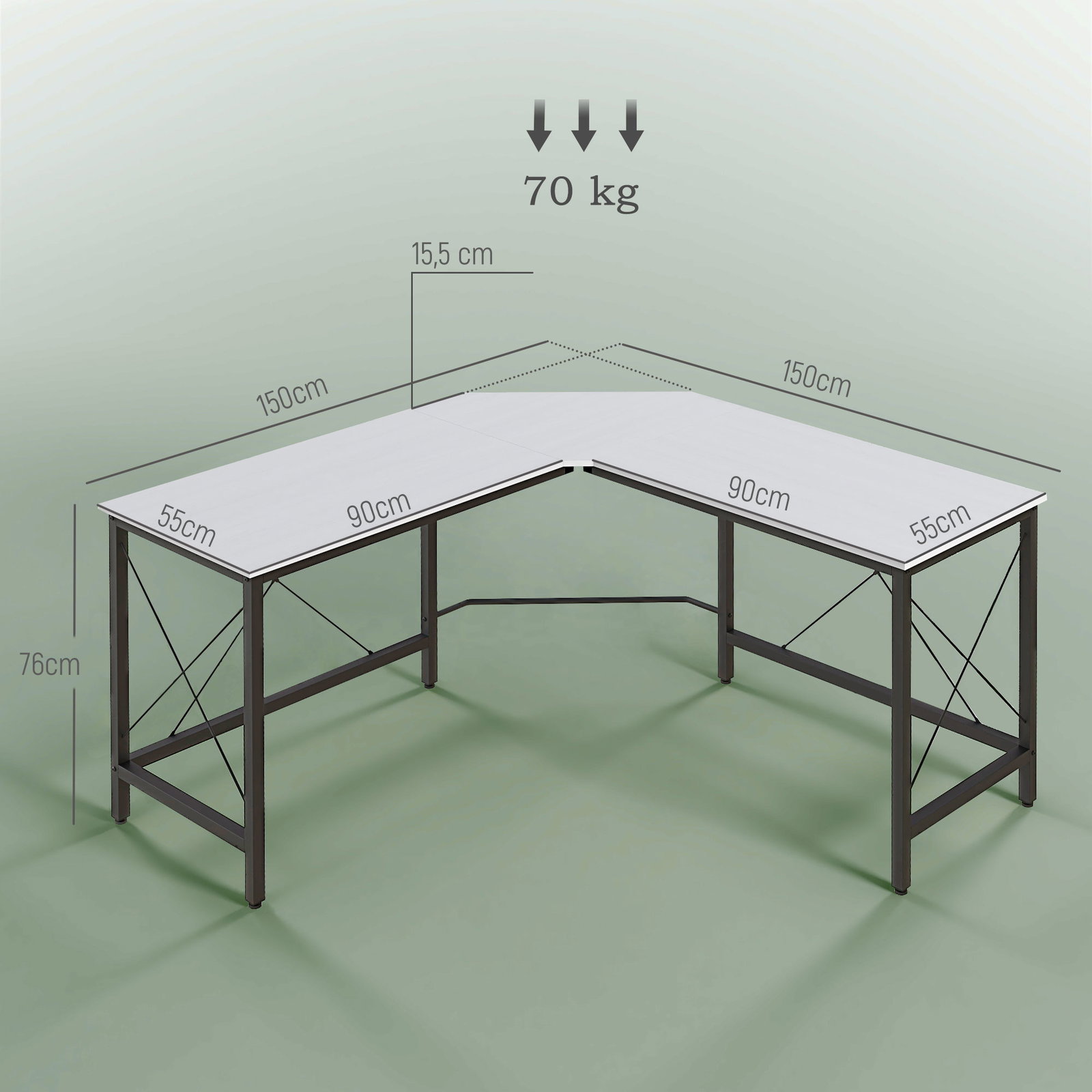 Secretária em forma de l secretária para escritório com estrutura de metal secretária de canto 150x150x76 cm branco e preto