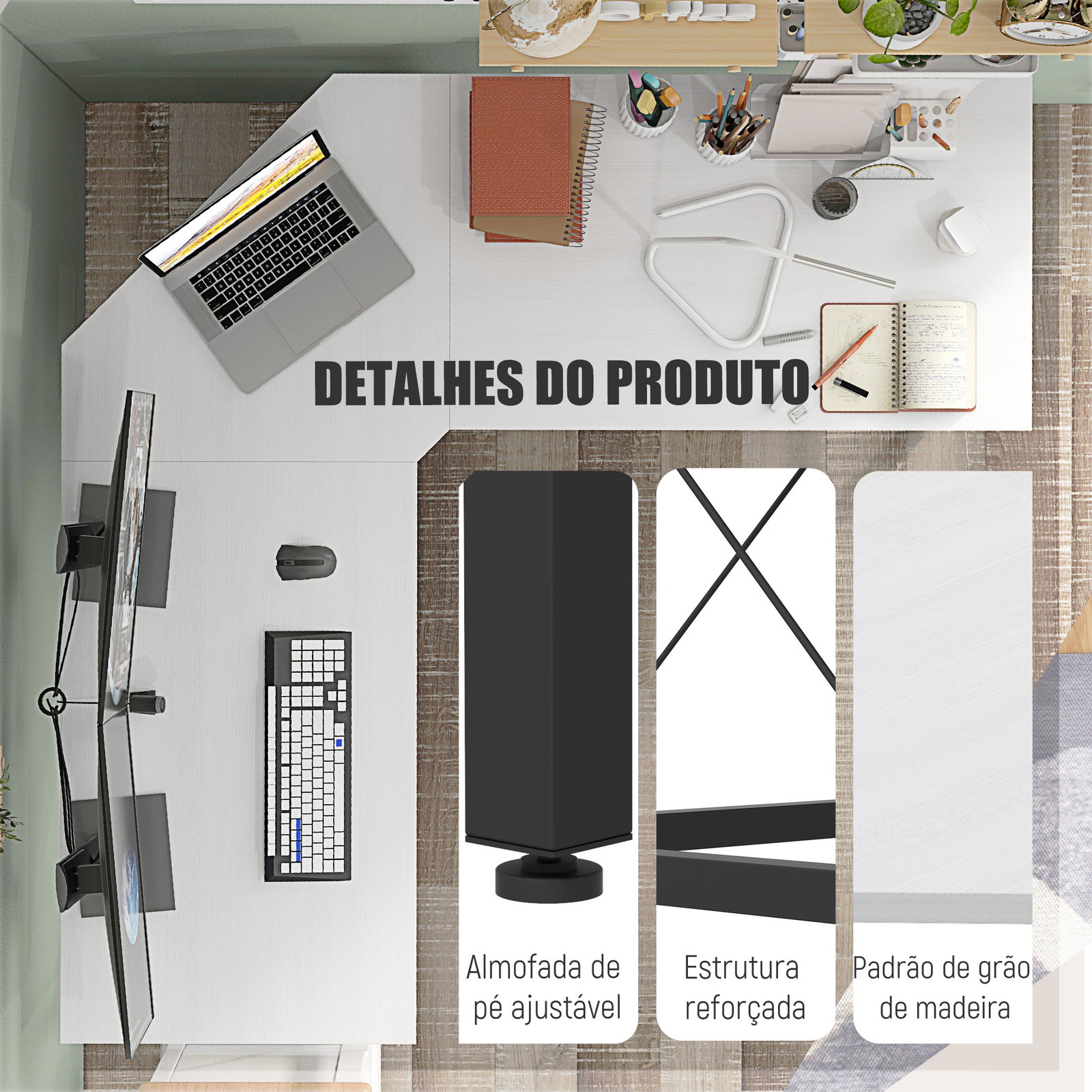 Secretária em forma de l secretária para escritório com estrutura de metal secretária de canto 150x150x76 cm branco e preto