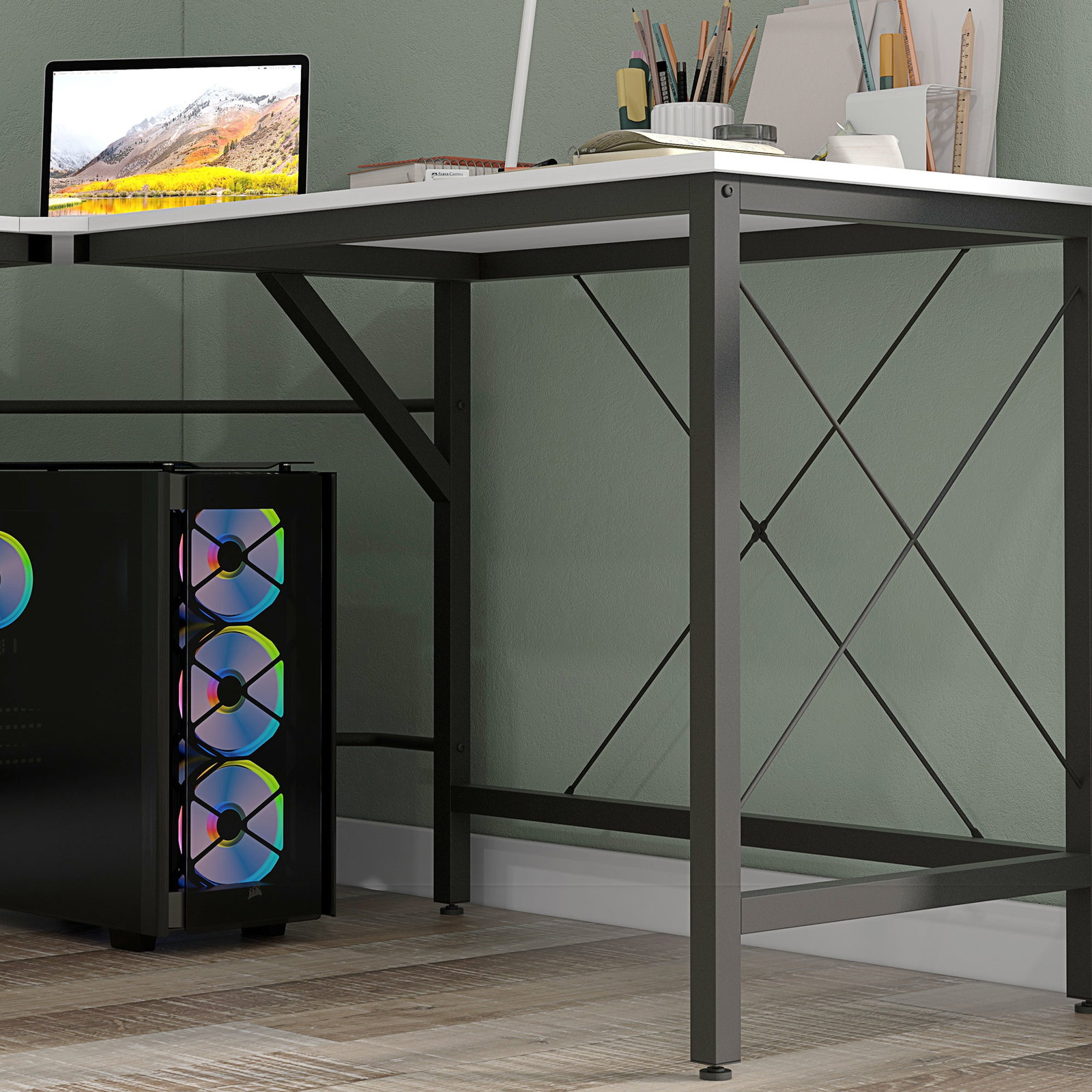 Secretária em forma de l secretária para escritório com estrutura de metal secretária de canto 150x150x76 cm branco e preto
