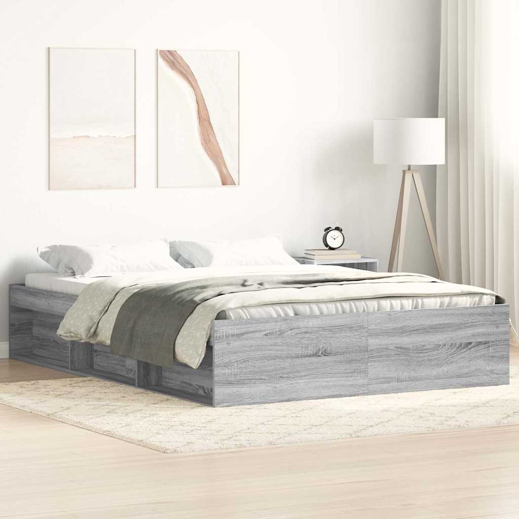 Estrutura de cama de casal pequena 120x190 cm cinzento sonoma