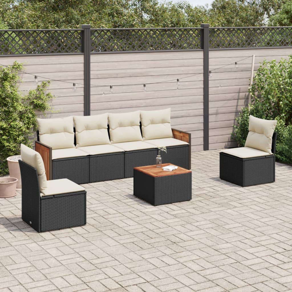 7 Pcs conjunto de sofás p/ jardim c/ almofadões vime PE preto
