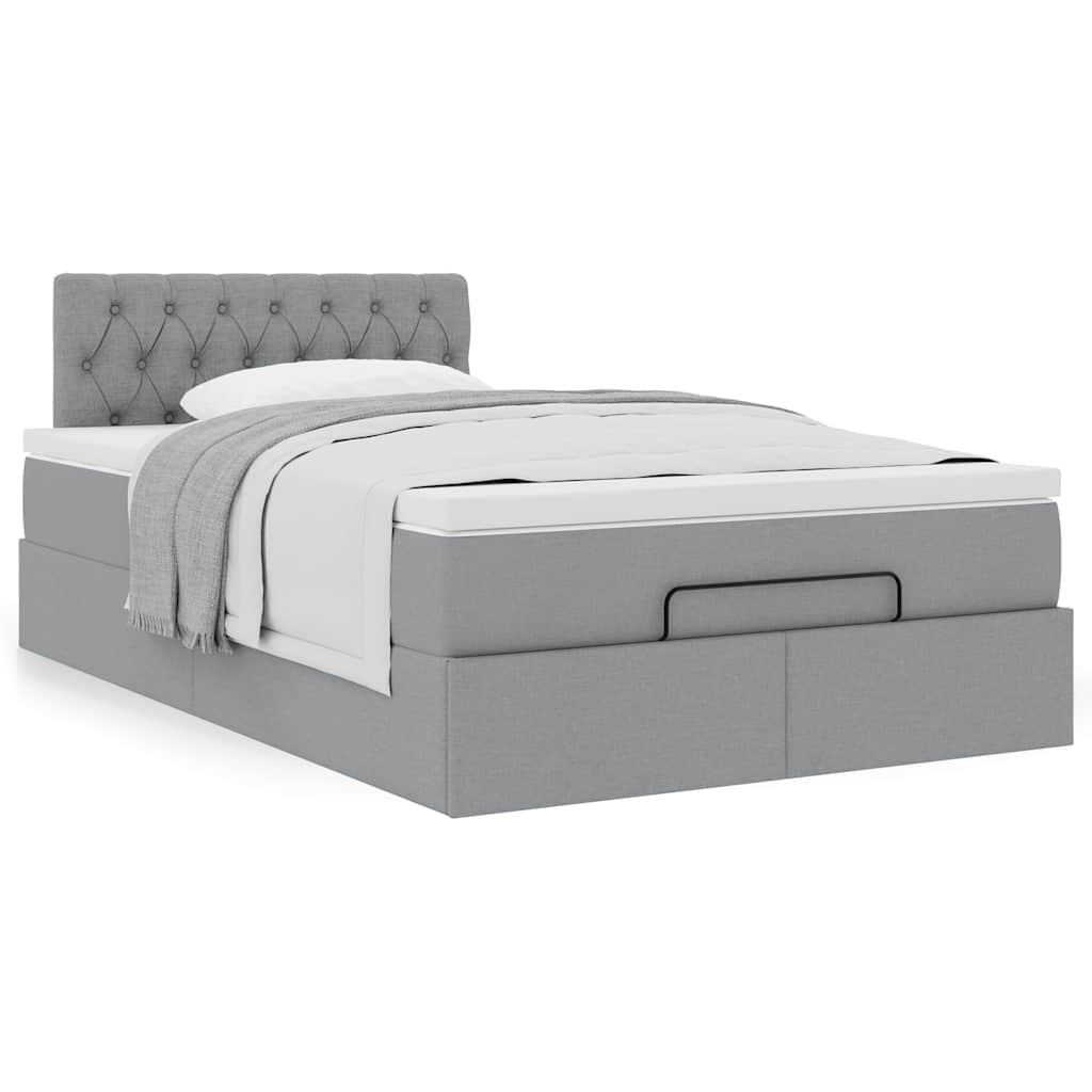 Cama otomana com colchão 120x200 cm tecido cinzento claro