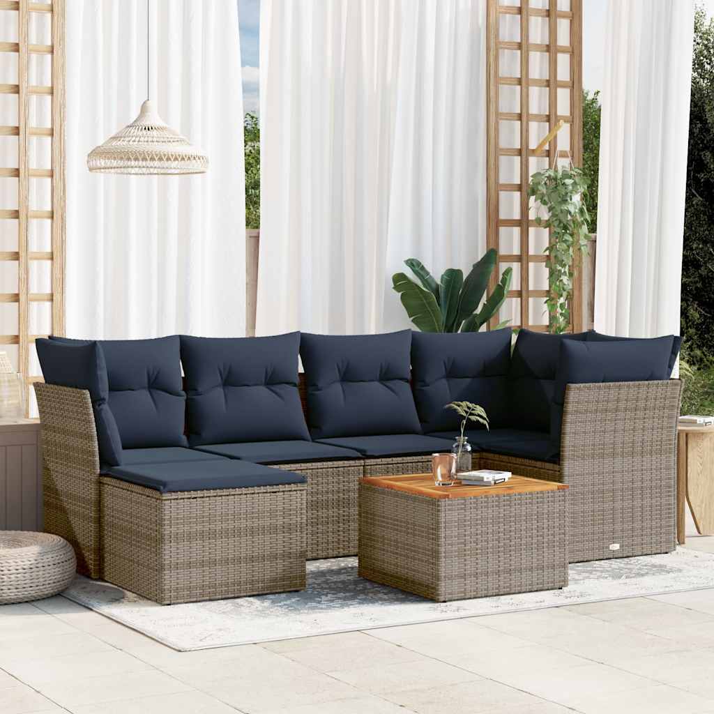 Conjunto de sofá de jardim com 7 peças e almofadas em rattan sintético cinza