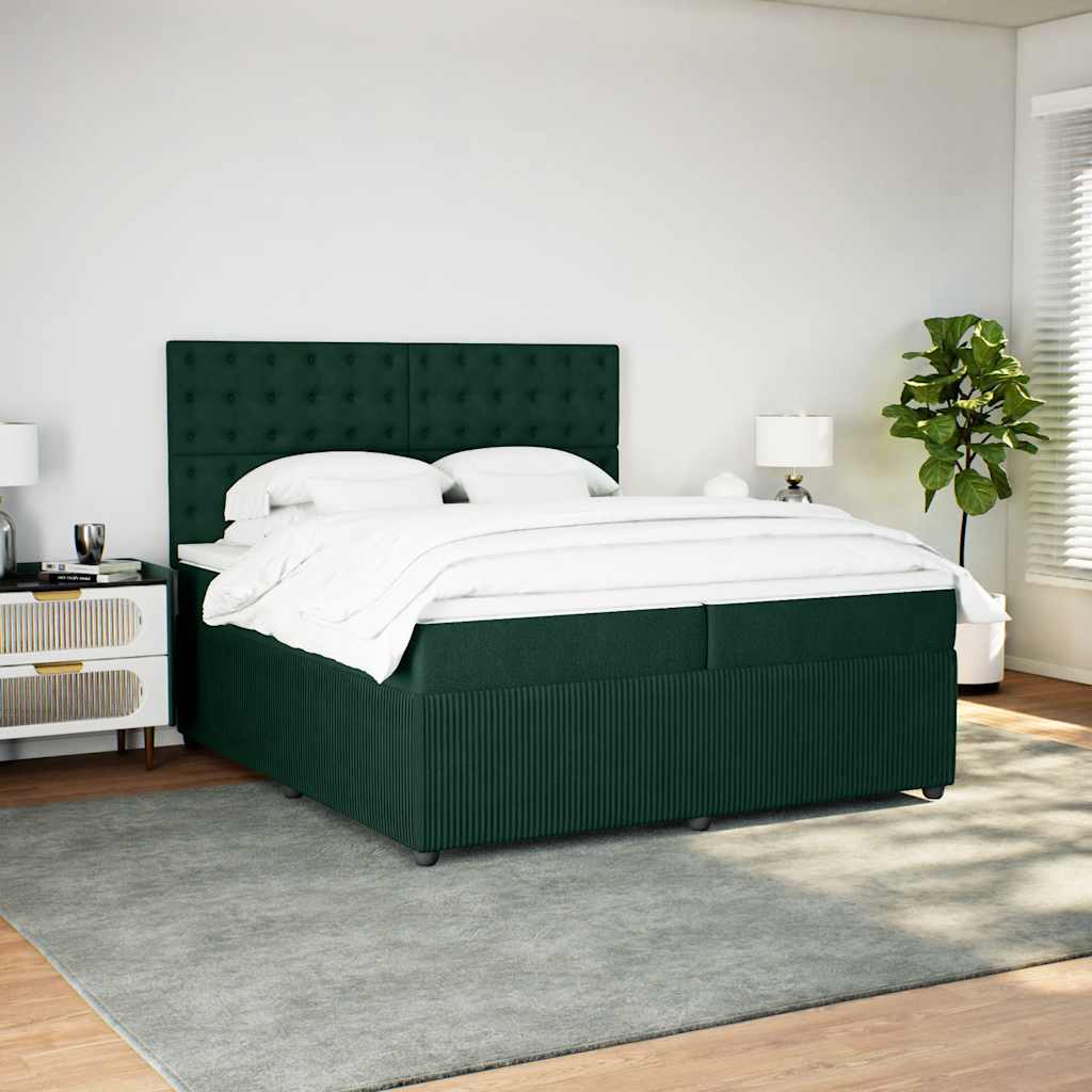 Cama com molas/colchão 200x200 cm veludo verde-escuro