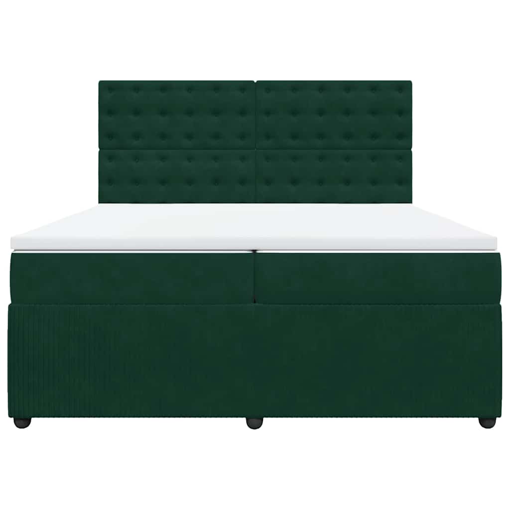 Cama com molas/colchão 200x200 cm veludo verde-escuro