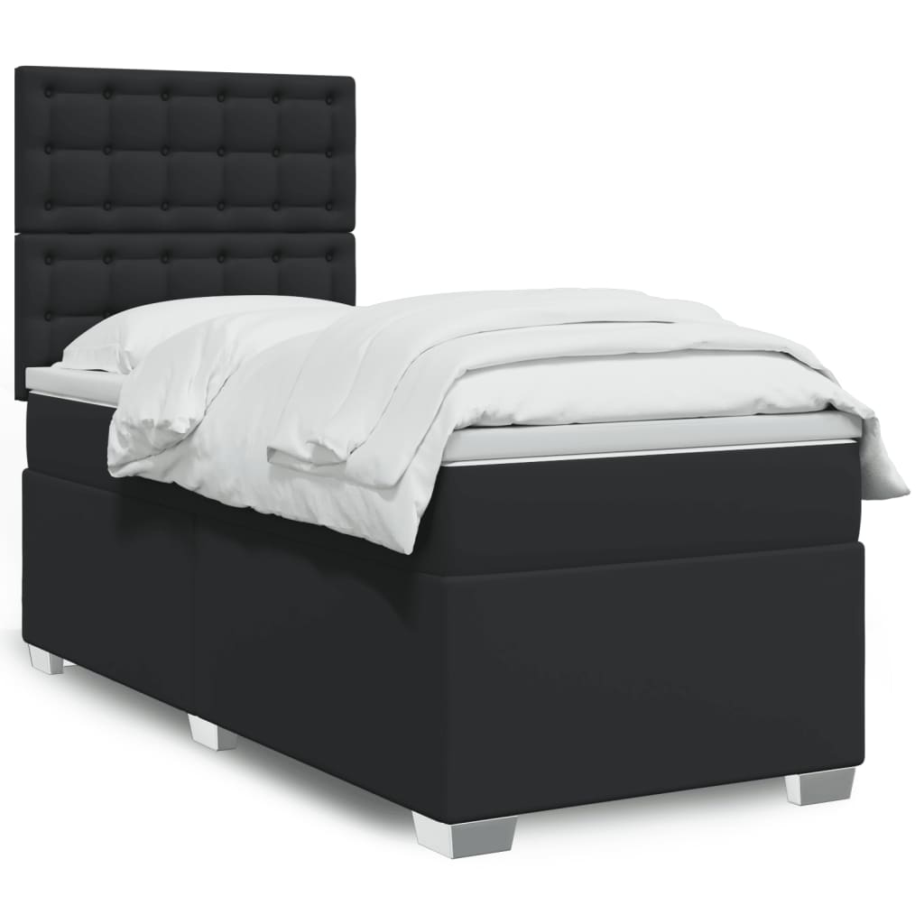 Cama com molas/colchão 80x200 cm couro artificial preto