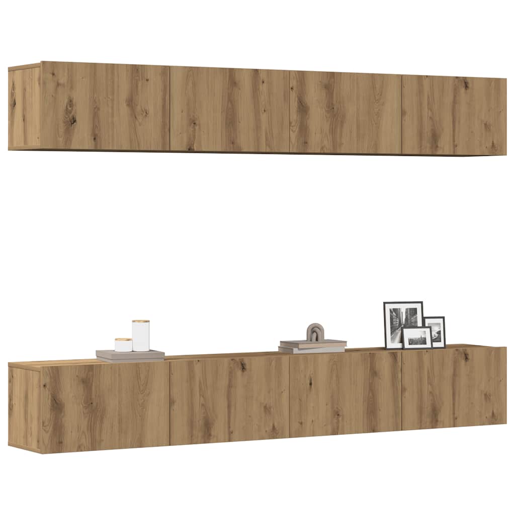 Conjunto de 4 peças de móvel para TV de parede, em carvalho artesanal, 100x30x30 cm