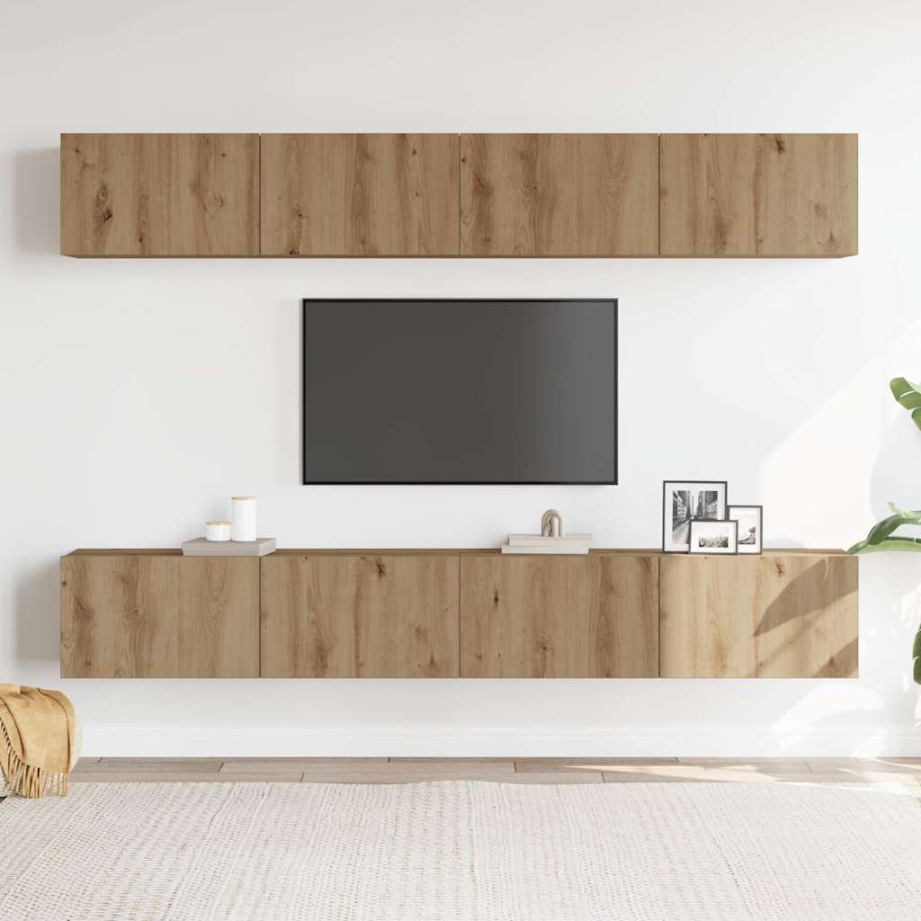 Conjunto de 4 peças de móvel para TV de parede, em carvalho artesanal, 100x30x30 cm