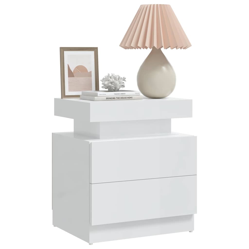 Mesa de cabeceira 45x35x52cm derivados madeira branco brilhante