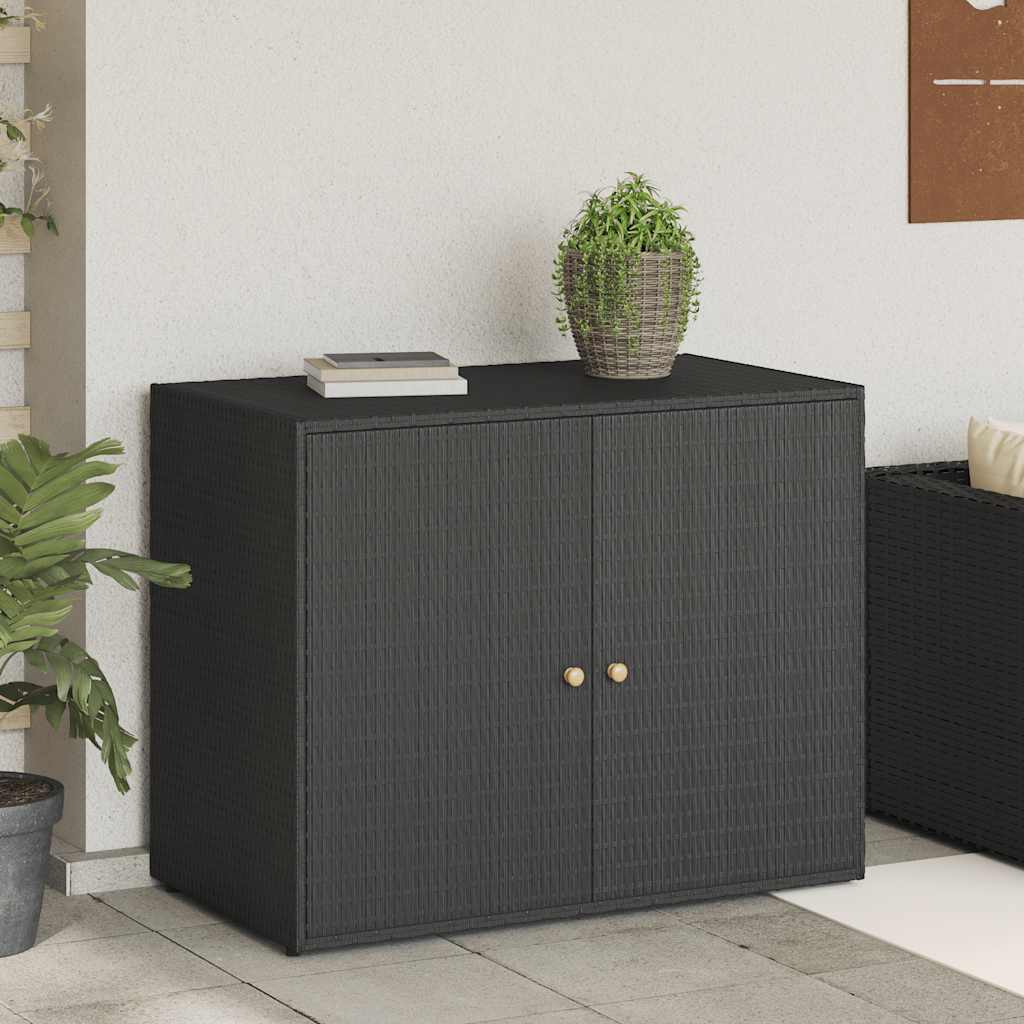 Armário de armazenamento de jardim preto 100x55,5x80 cm vime sintético