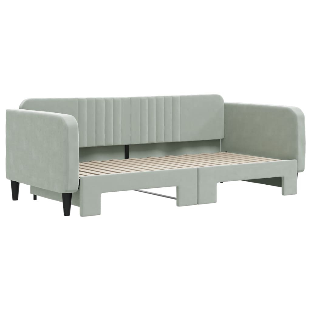 Sofá-cama com gavetão 100x190 cm veludo cinzento-claro