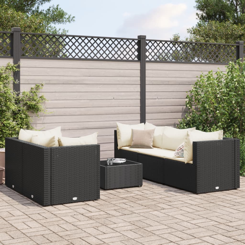 6 Pcs conjunto lounge de jardim c/ almofadões vime PE preto